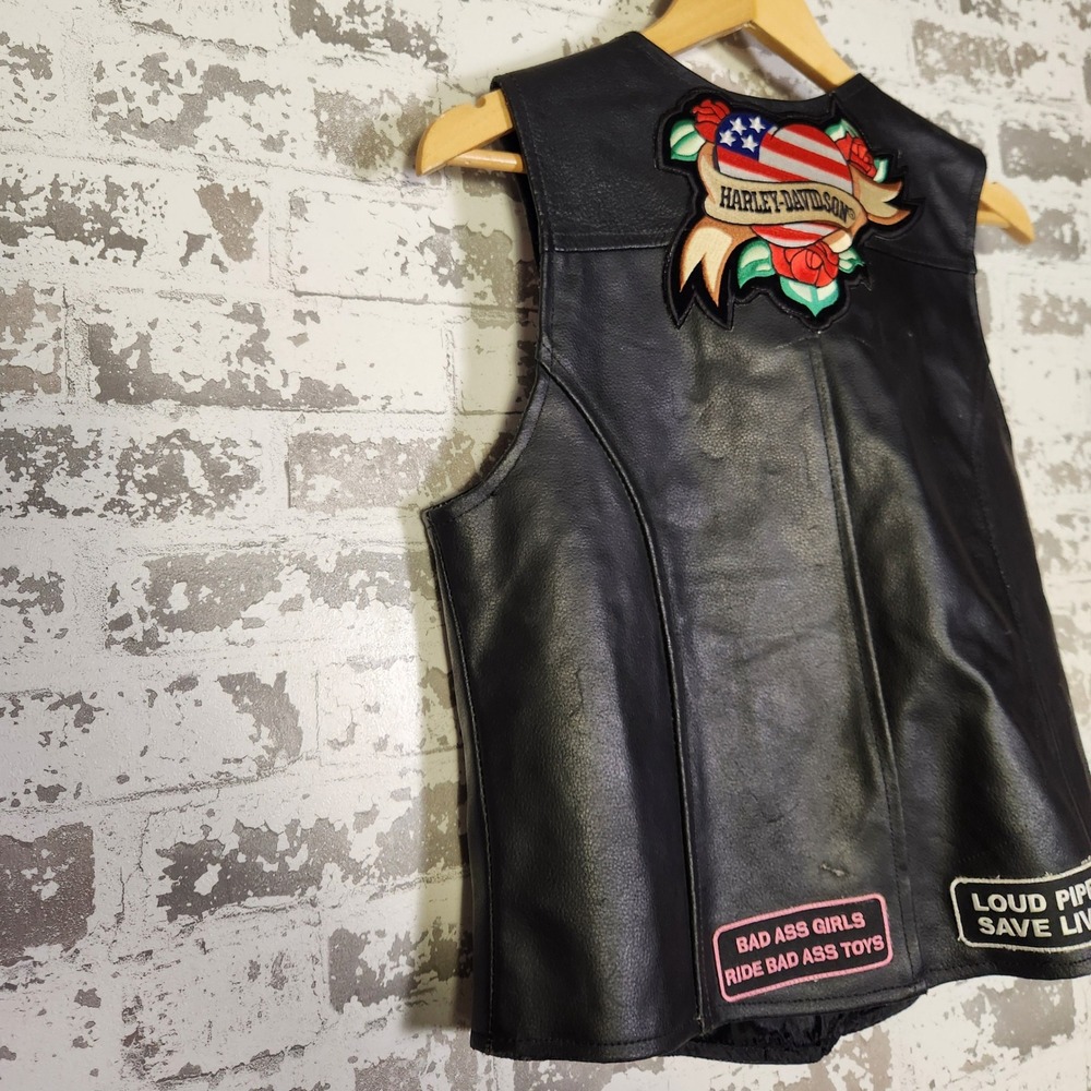 Interstate Leather Womens Motorcycle Biker Vest Patches USA Flag Harley Davidson - Picture 5 of 16